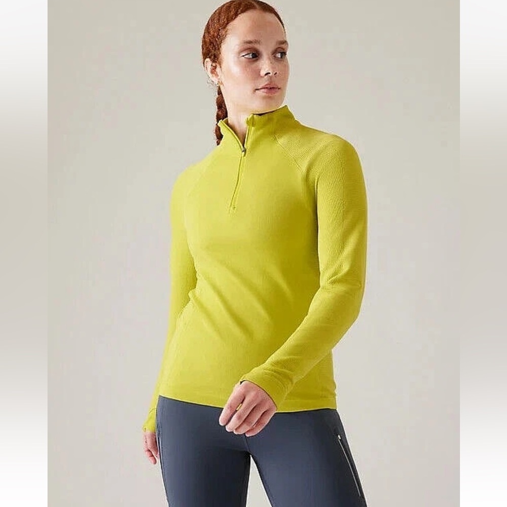 Athleta Lime Green Long Sleeve Quarter-Zip Top